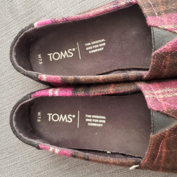 TOMS 7.5 Fushia Plaid Alpargata Slip-on Shoes - Picture 6 of 10